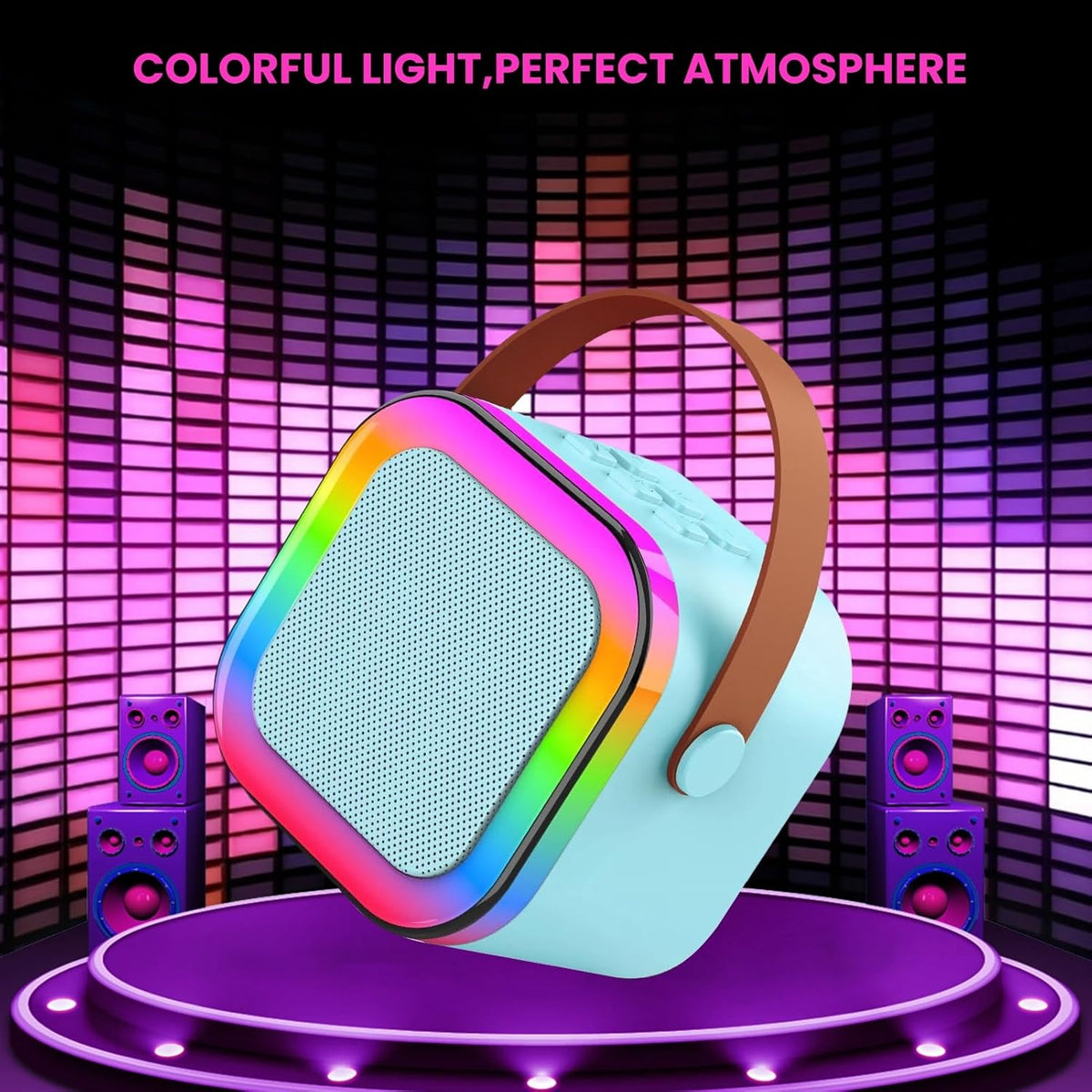 Portable Bluetooth Karaoke Speaker with RGB Lights & Controllable Battery – Mini Loud Speaker for Kids, Girls, and Boys | Perfect Gift for Family Parties and Karaoke Fun ( Without Mic )