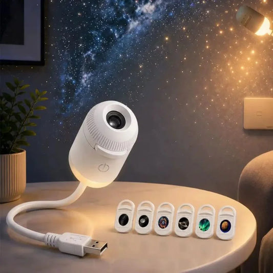 2-in-1 USB Galaxy Star Projector Night Light | 6 Projection Lenses